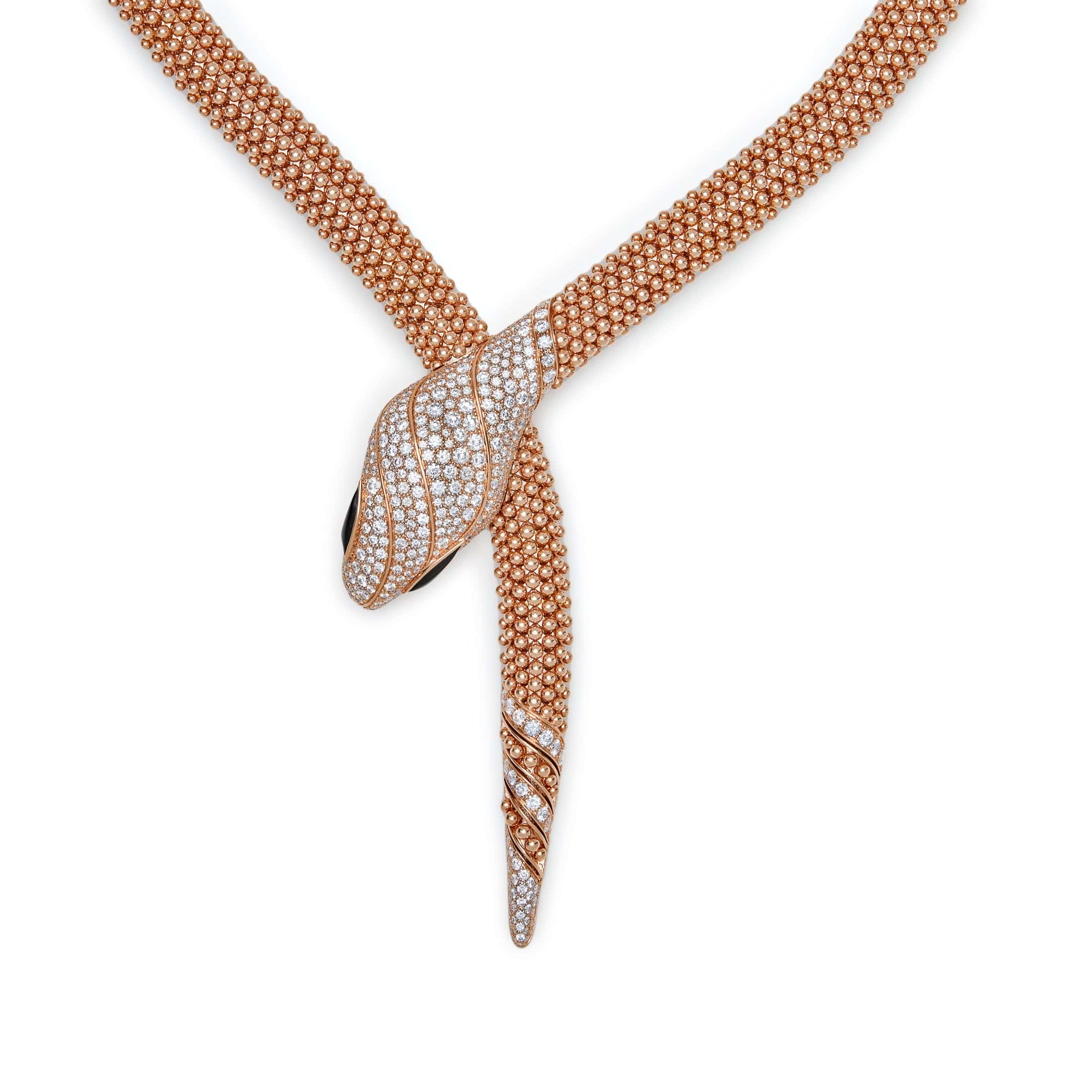 BVLGARI Pallini Serpenti Necklace Rose Gold Diamonds and Black Onyx 358434