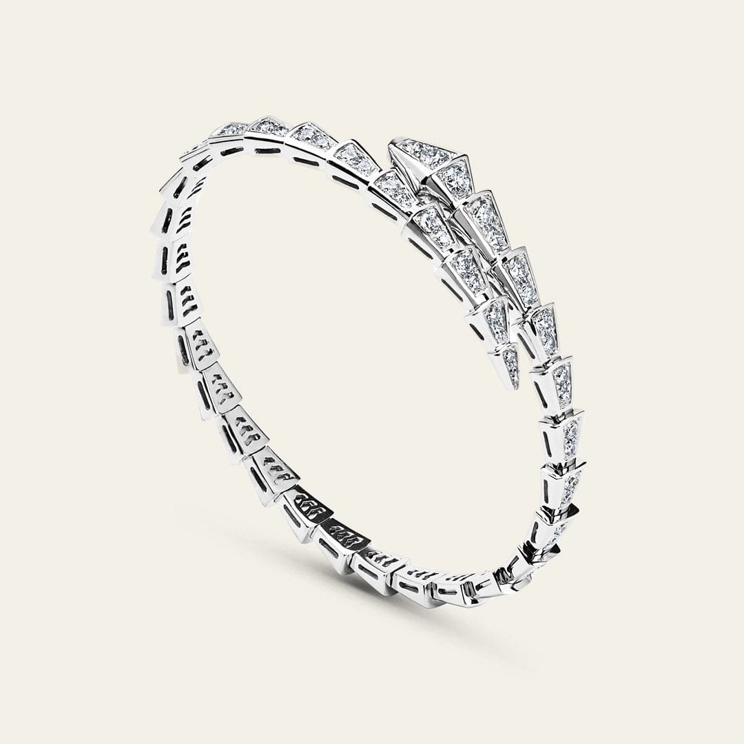 BVLGARI Serpenti Viper Slim Bracelet White Gold Full Pavé Diamonds