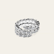 BVLGARI Serpenti Viper Thin Two-Coil Ring White Gold Full Pavé Diamond Set 357259