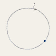 Diamond Tennis Necklace with Blue Sapphire Accent