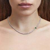 Diamond Tennis Necklace with Blue Sapphire Accent
