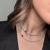 Diamond Tennis Necklace with Blue Sapphire Accent