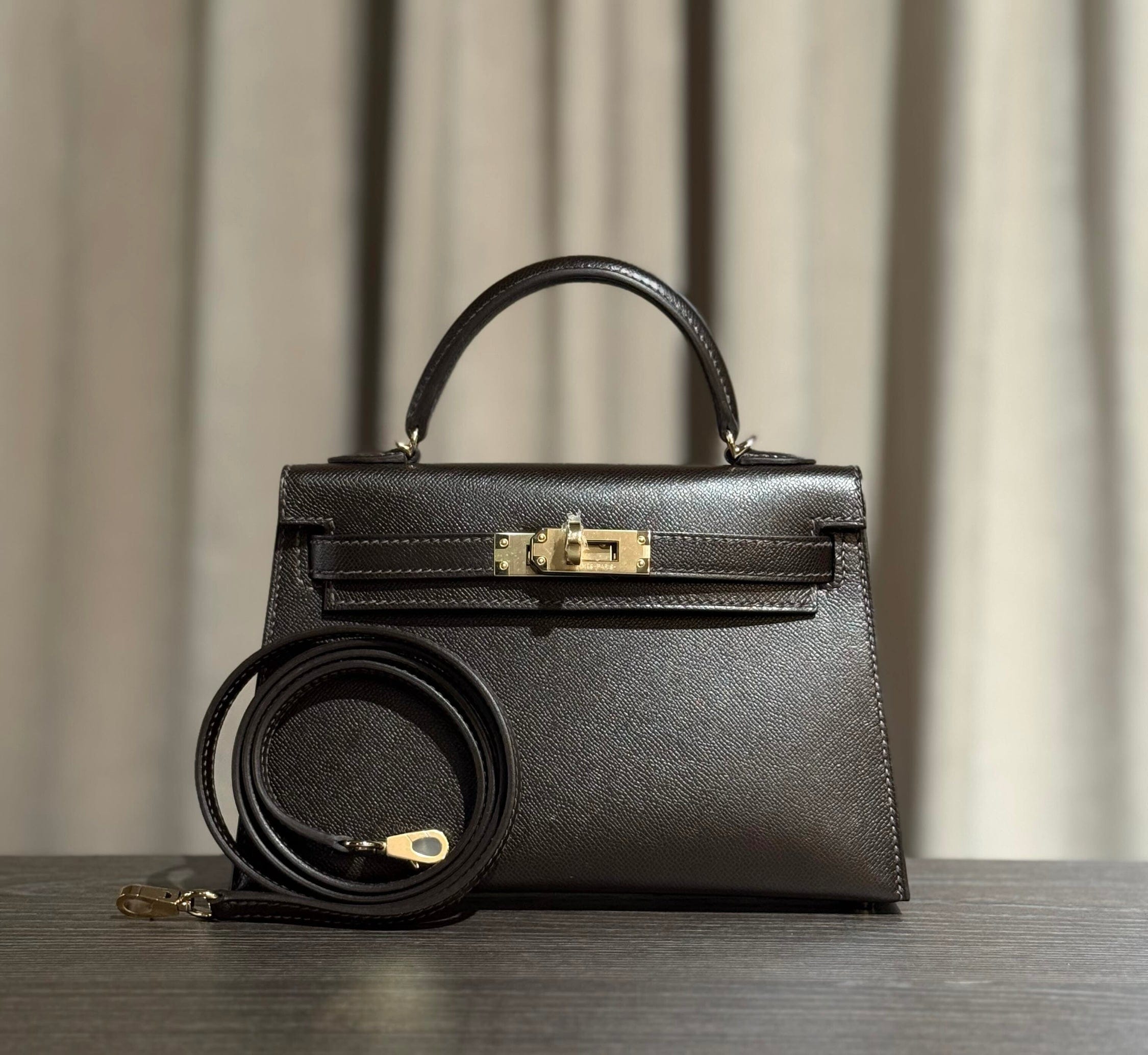 Hermès Bai-Brun Mini Kelly Sellier 20 Madame Permabrass Hardware