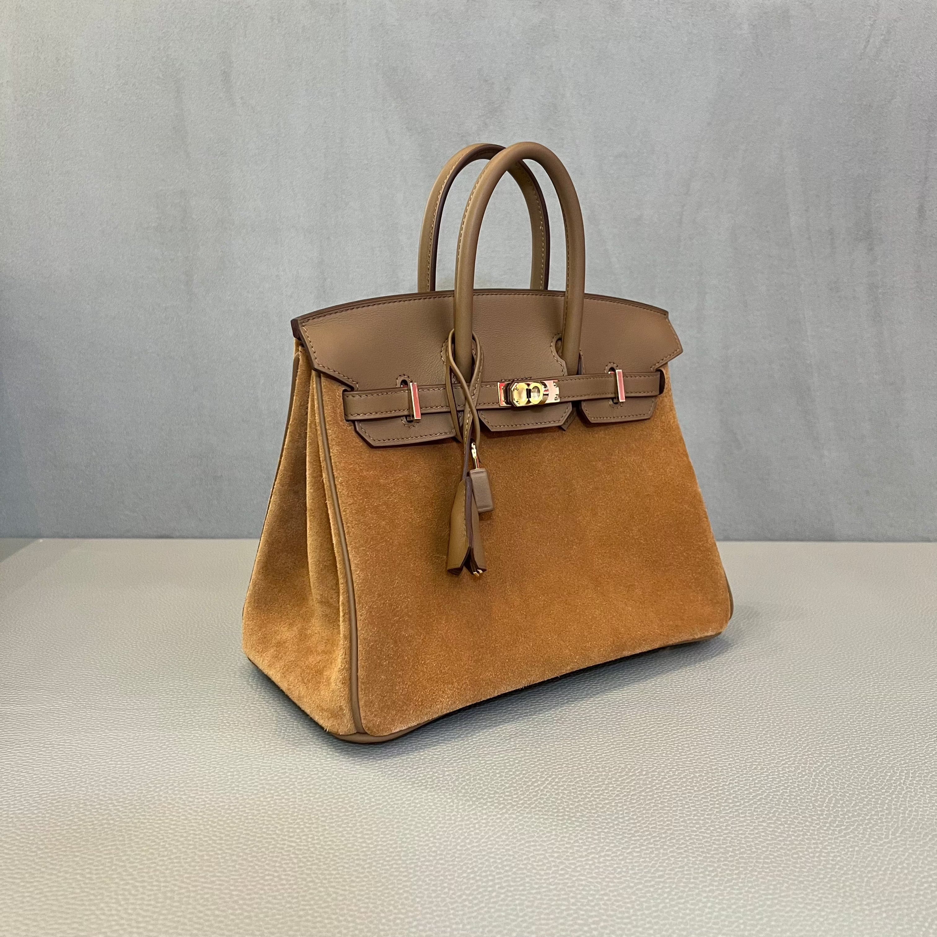 Hermès Chamois and Alezan Birkin 25 Grizzly and Swift Electrum Hardware