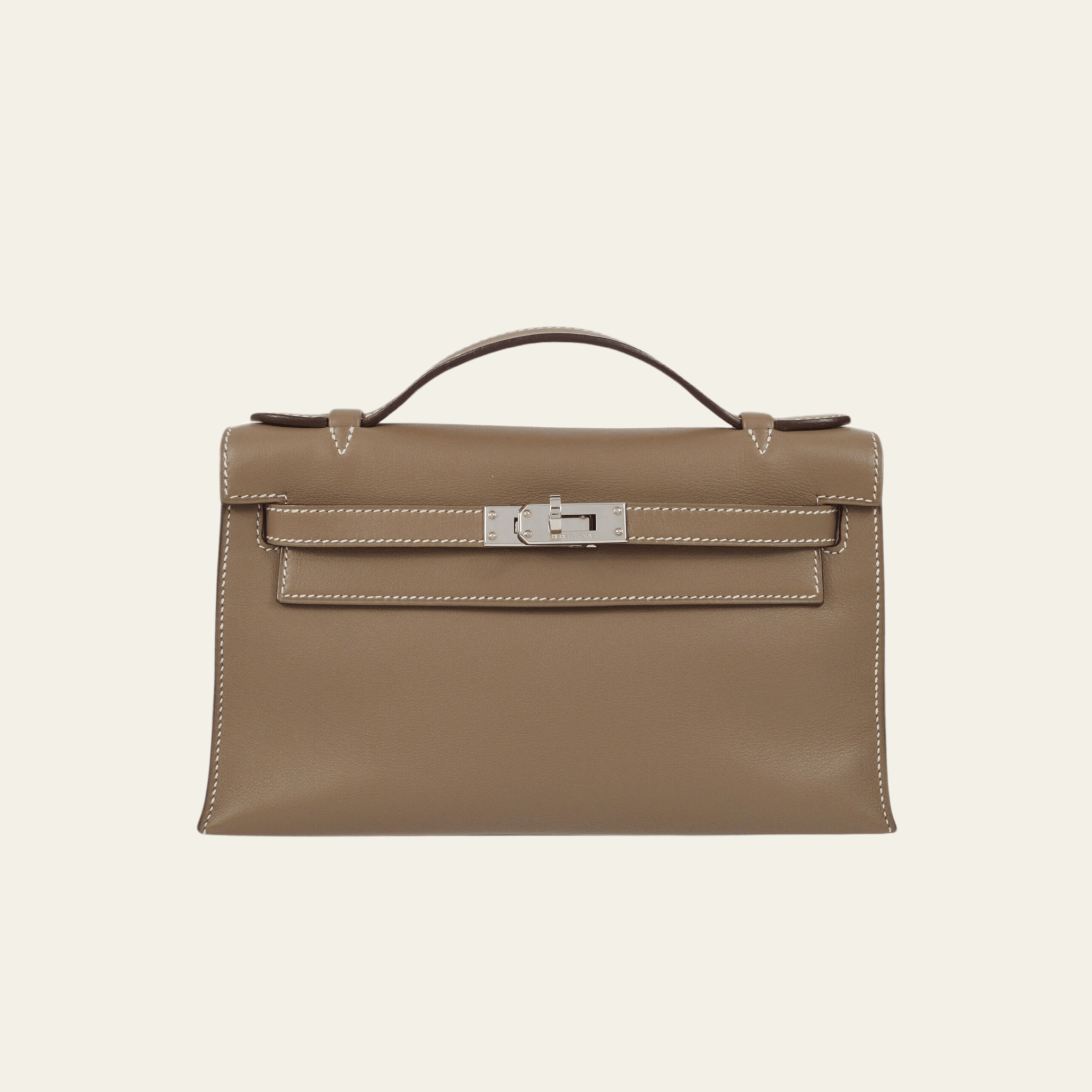 Hermès Etoupe Kelly Pochette – Taupe Kelly Clutch Swift Palladium