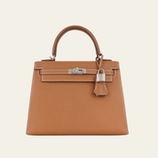 Hermès Gold and Bleu Petrole Kelly Sellier 25 Verso Madame Calfskin Palladium Hardware