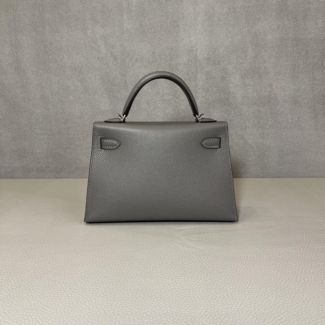 Hermès Gris Meyer and Noir Mini Kelly Sellier 20 Verso Epsom Palladium Hardware