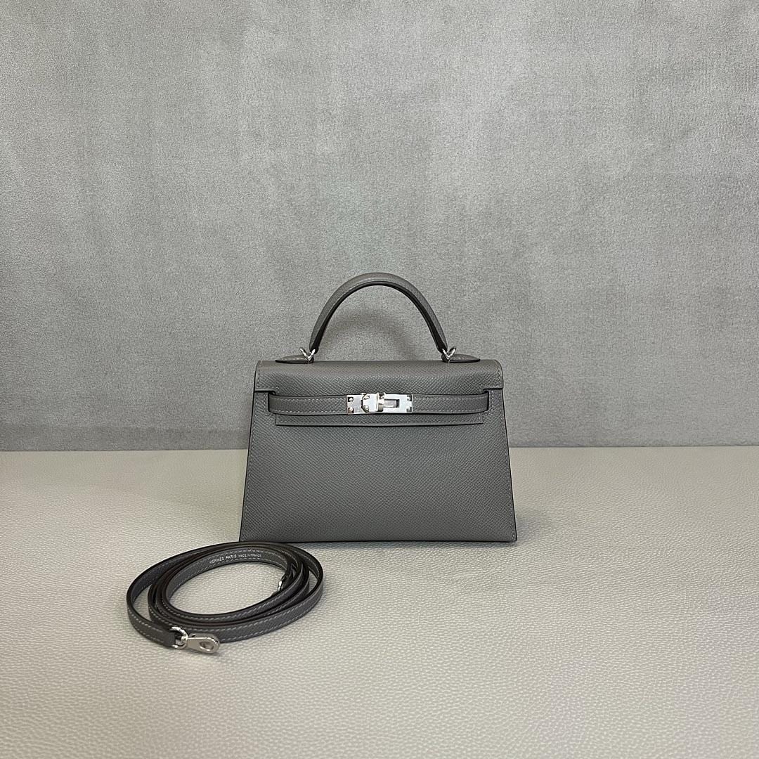 Hermès Gris Meyer and Noir Mini Kelly Sellier 20 Verso Epsom Palladium Hardware