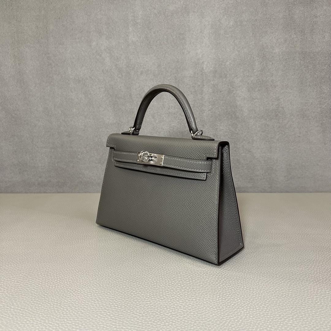 Hermès Gris Meyer and Noir Mini Kelly Sellier 20 Verso Epsom Palladium Hardware