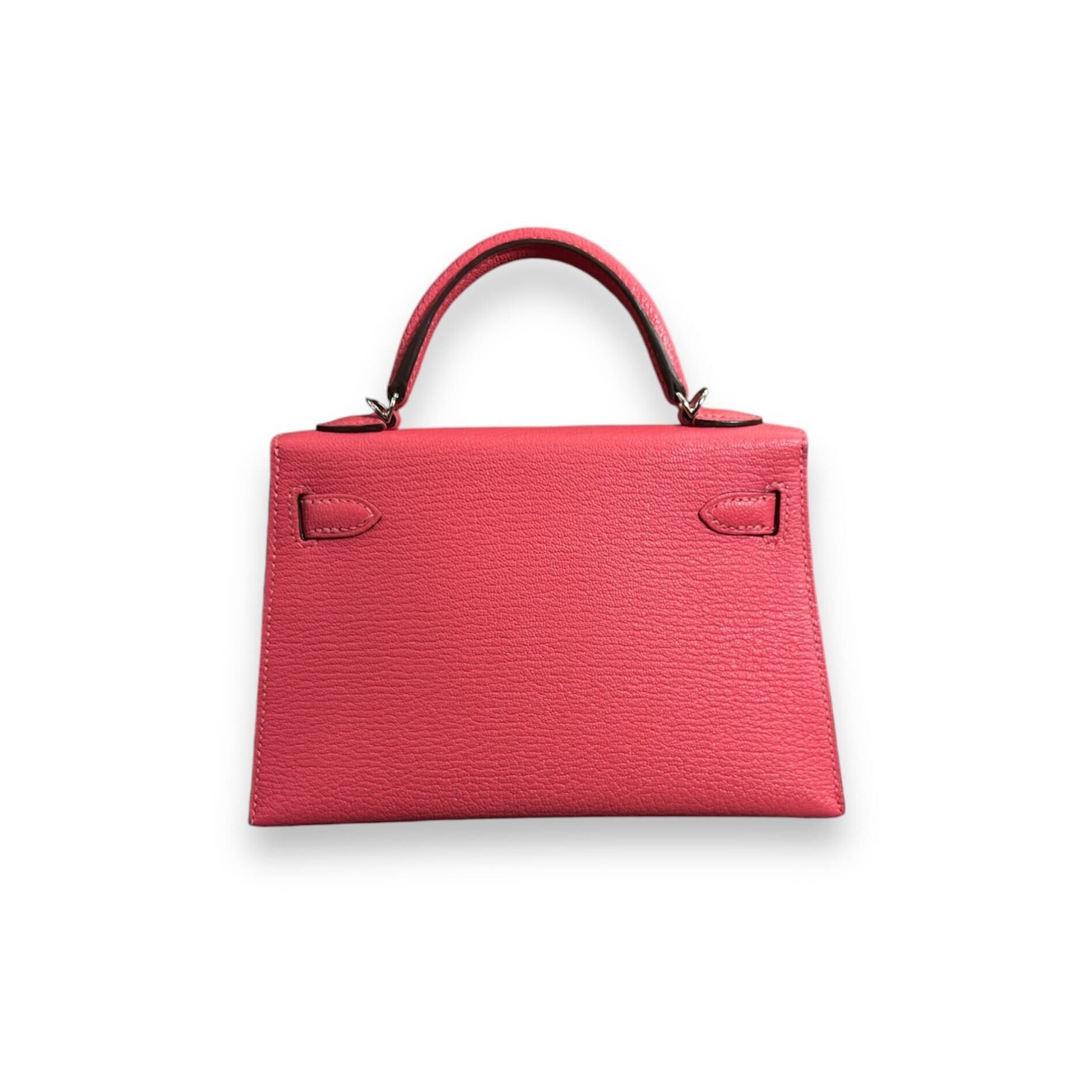 Hermès Rose Pop Mini Kelly Sellier 20 Chèvre Mysore Palladium Hardware