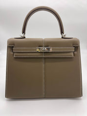 Hermes Kelly 25 Etoupe Swift Padded Palladium Hardware Wrist Aficionado