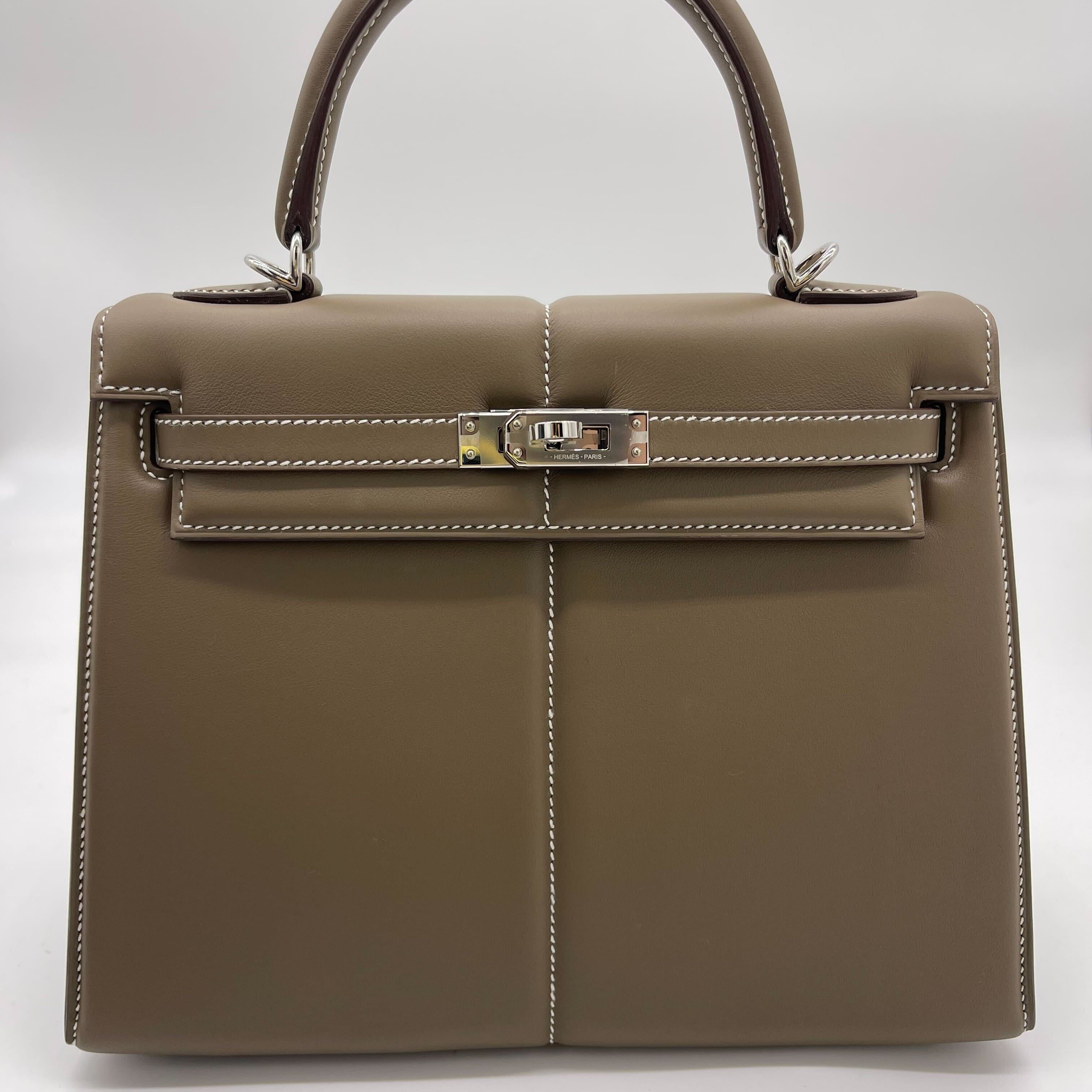 Hermes Kelly 25 Etoupe Swift Padded Palladium Hardware Wrist Aficionado