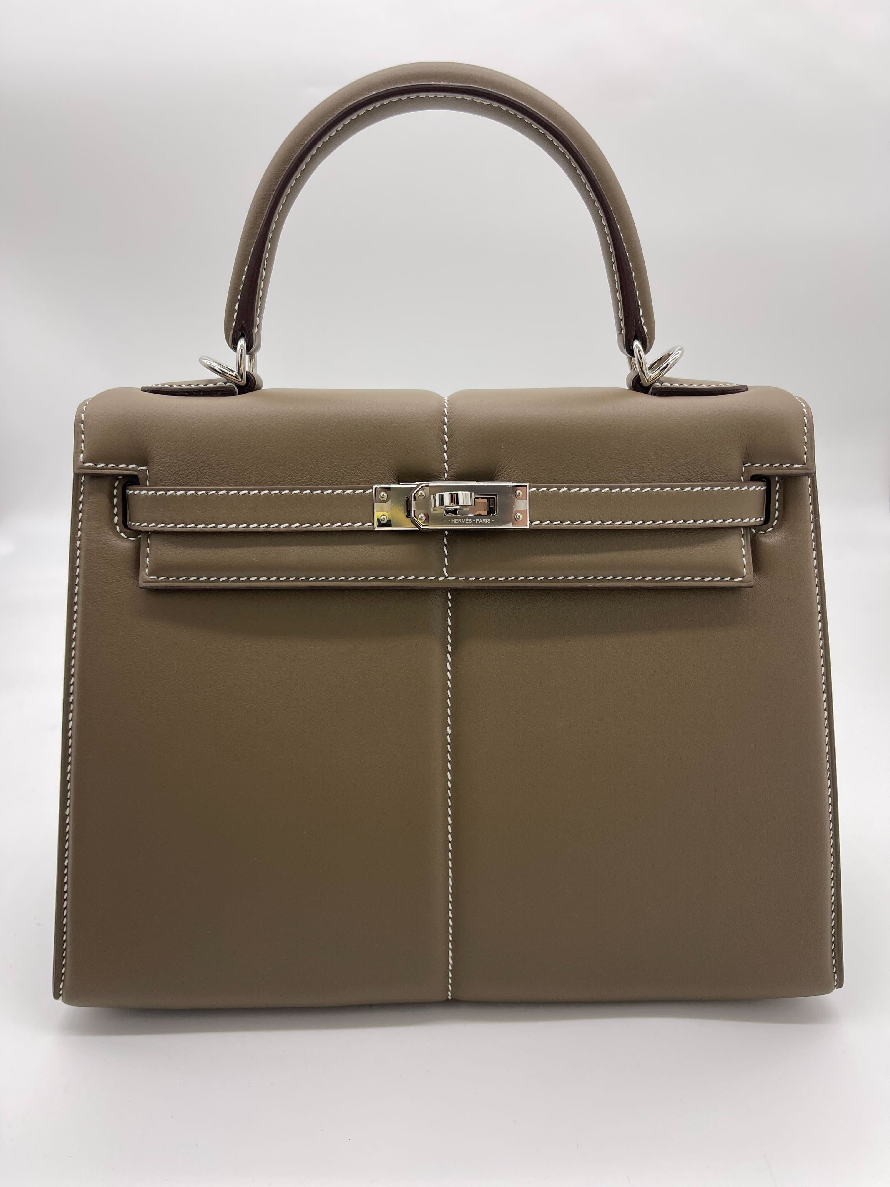 Hermes Kelly 25 Etoupe Swift Padded Palladium Hardware Wrist Aficionado