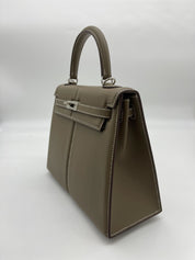 Hermes Kelly 25 Etoupe Swift Padded Palladium Hardware Wrist Aficionado