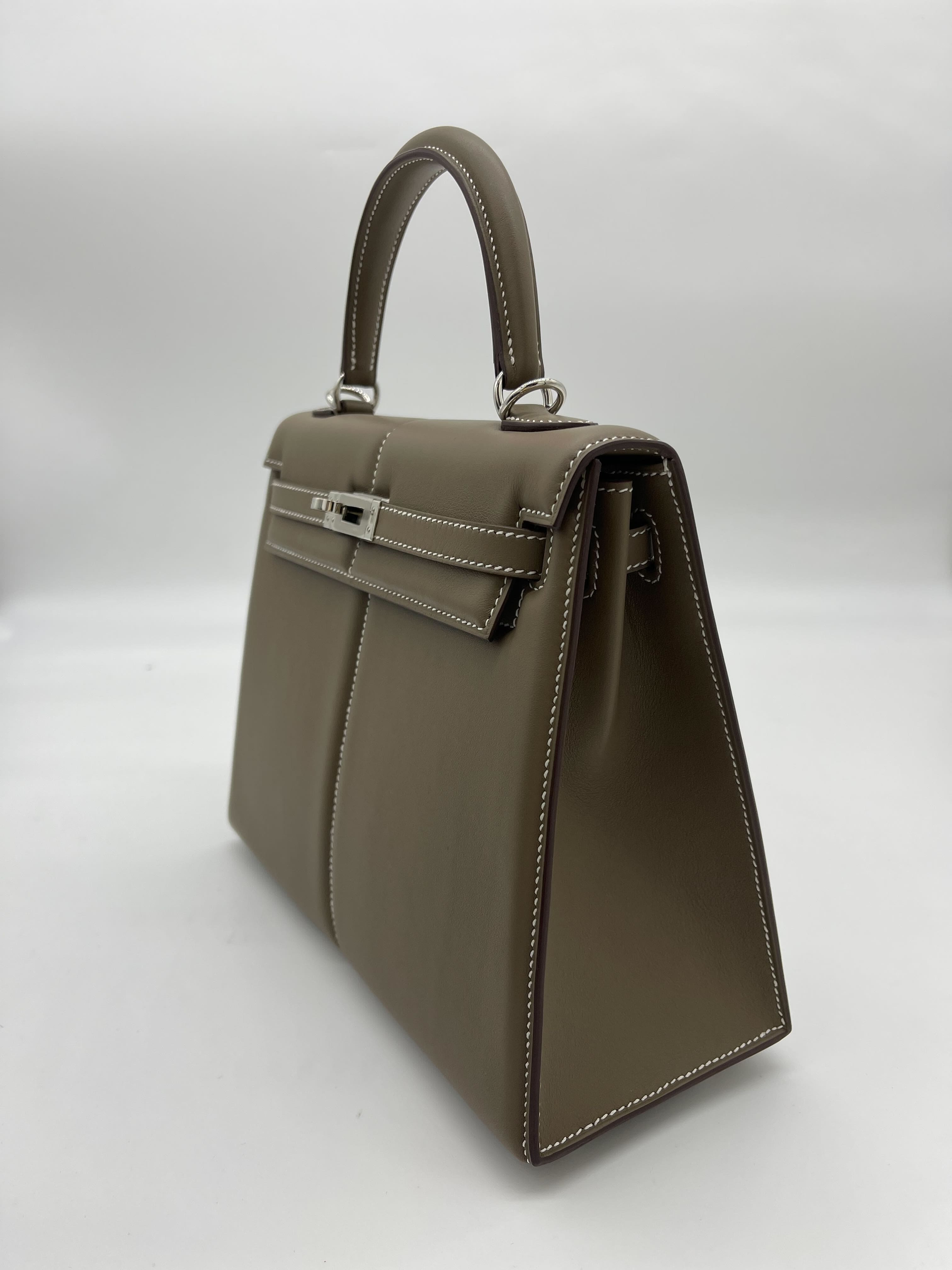 Hermes Kelly 25 Etoupe Swift Padded Palladium Hardware Wrist Aficionado