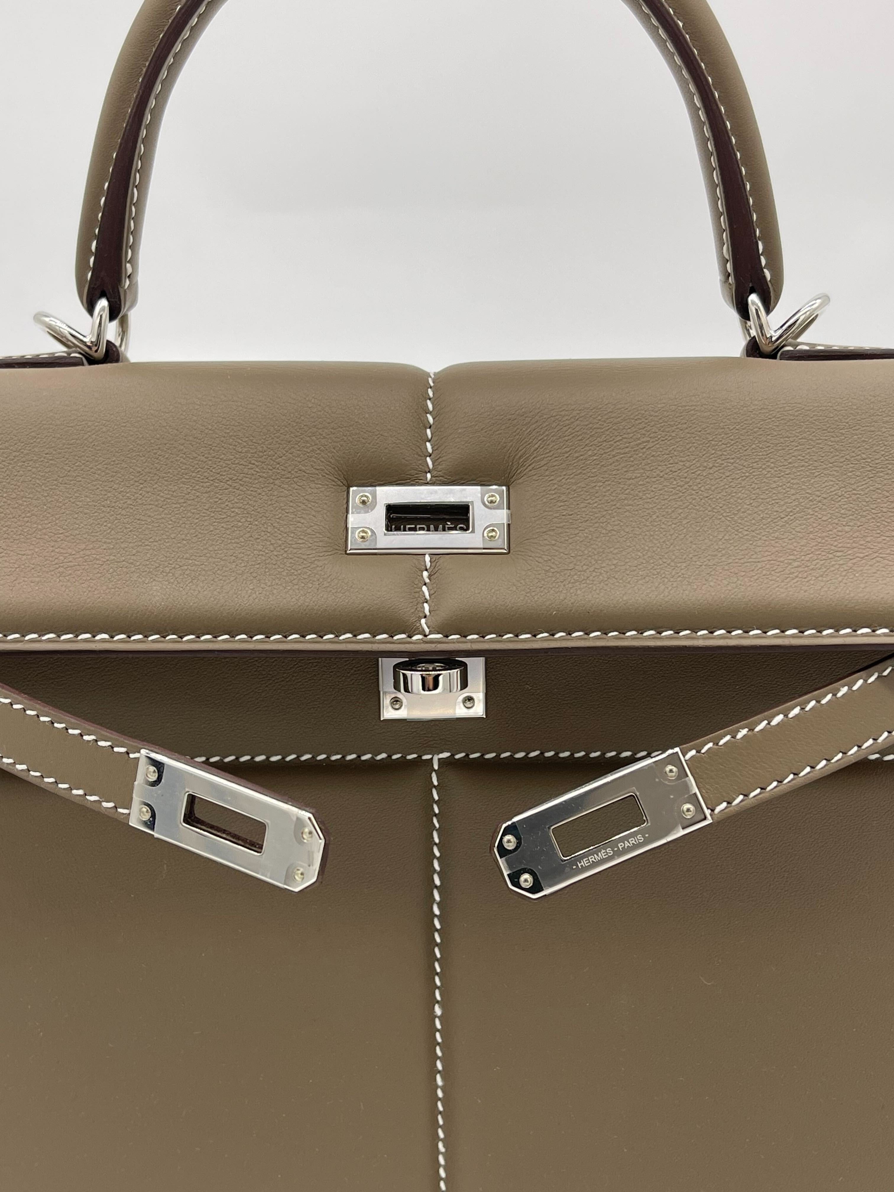 Hermes Kelly 25 Etoupe Swift Padded Palladium Hardware Wrist Aficionado