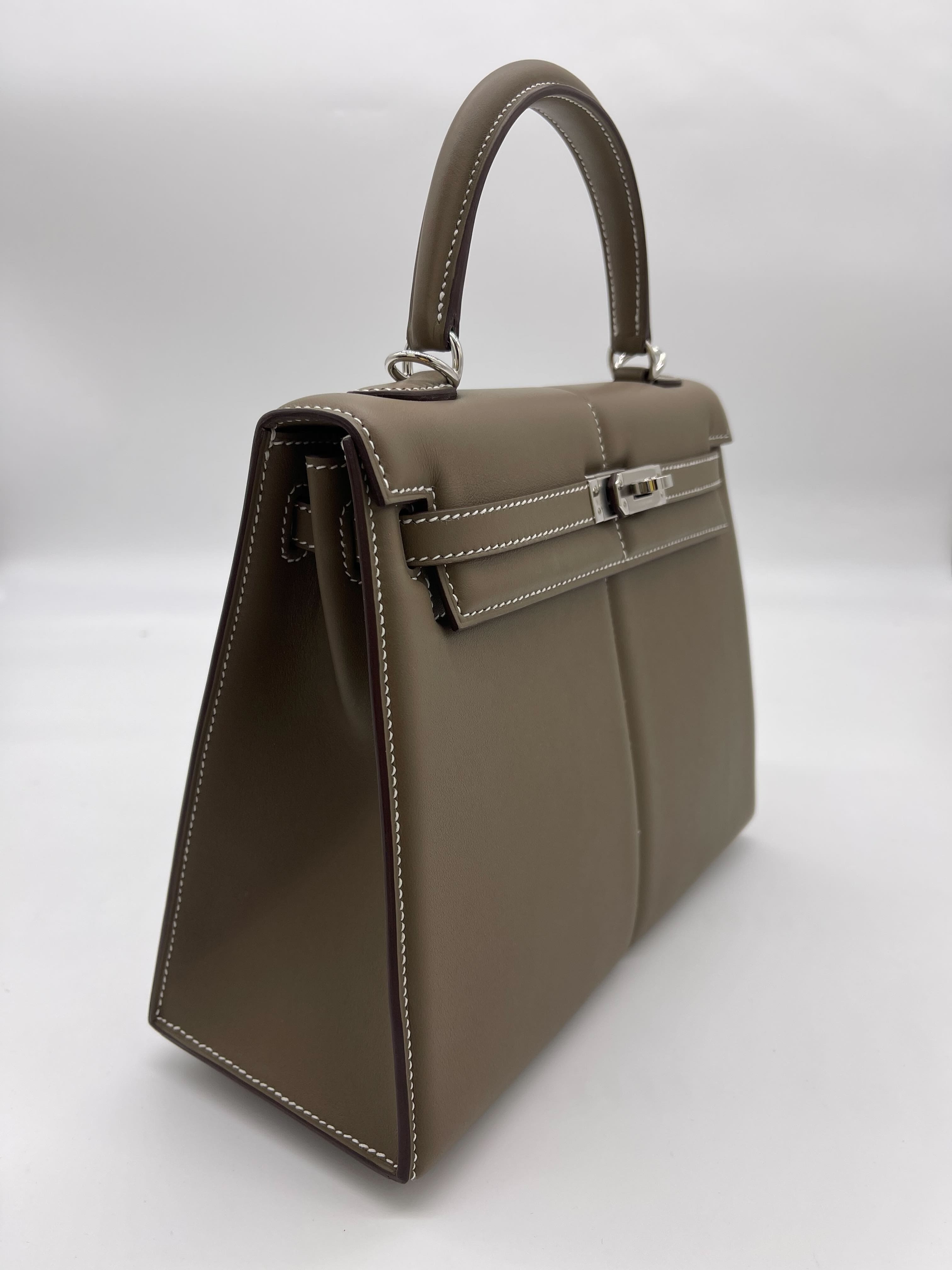 Hermes Kelly 25 Etoupe Swift Padded Palladium Hardware Wrist Aficionado