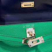 Hermès Menthe and Bleu Nuit Mini Kelly Sellier 20 Verso Chèvre Leather Palladium Hardware Hermès Special Order HSS