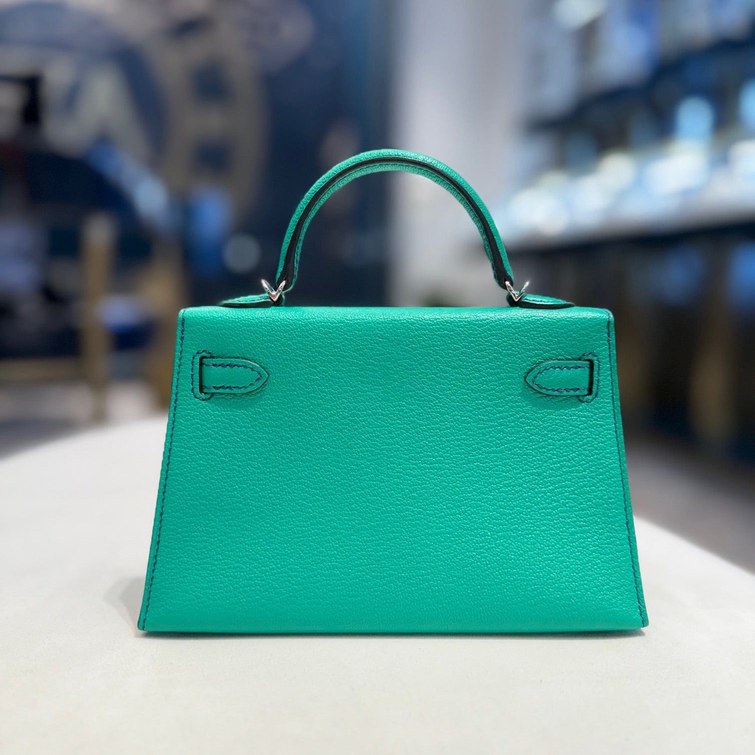 Hermès Menthe and Bleu Nuit Mini Kelly Sellier 20 Verso Chèvre Leather Palladium Hardware Hermès Special Order HSS