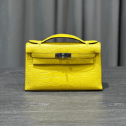 Hermès Mimosa Kelly Pochette Clutch Alligator Palladium Hardware