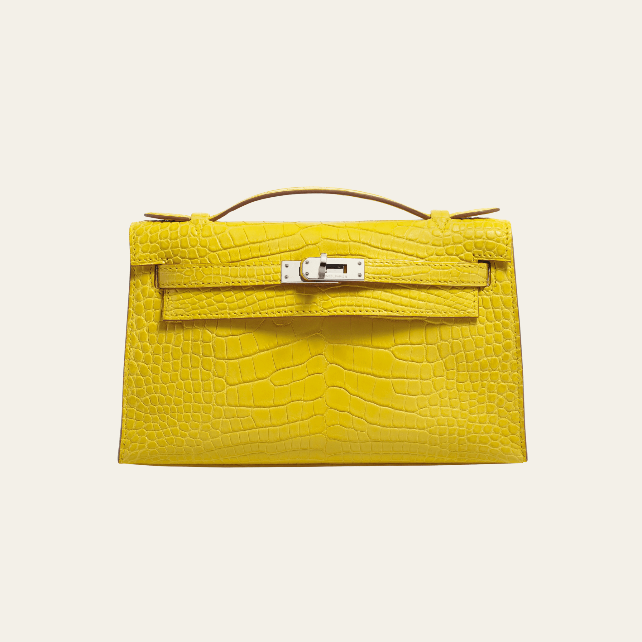 Hermès Mimosa Kelly Pochette – Yellow Kelly Clutch Alligator Hermès Mimosa Kelly Pochette – Yellow Kelly Clutch Alligator