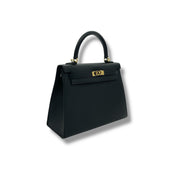 Hermès Noir Kelly Sellier 25 Epsom Gold Hardware