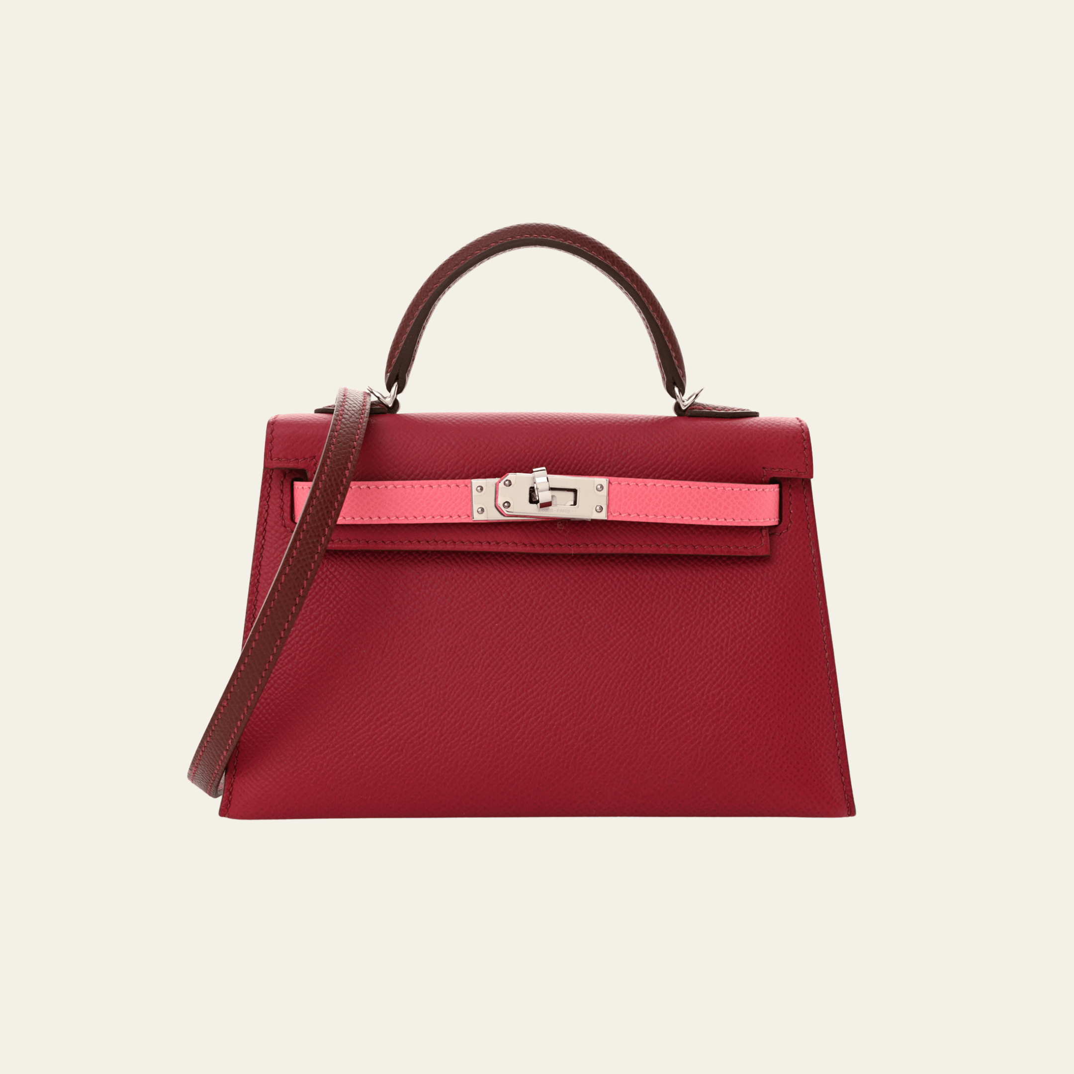 Hermès Rubis Rose Azalee Rouge Mini Kelly Sellier 20 Tricolore