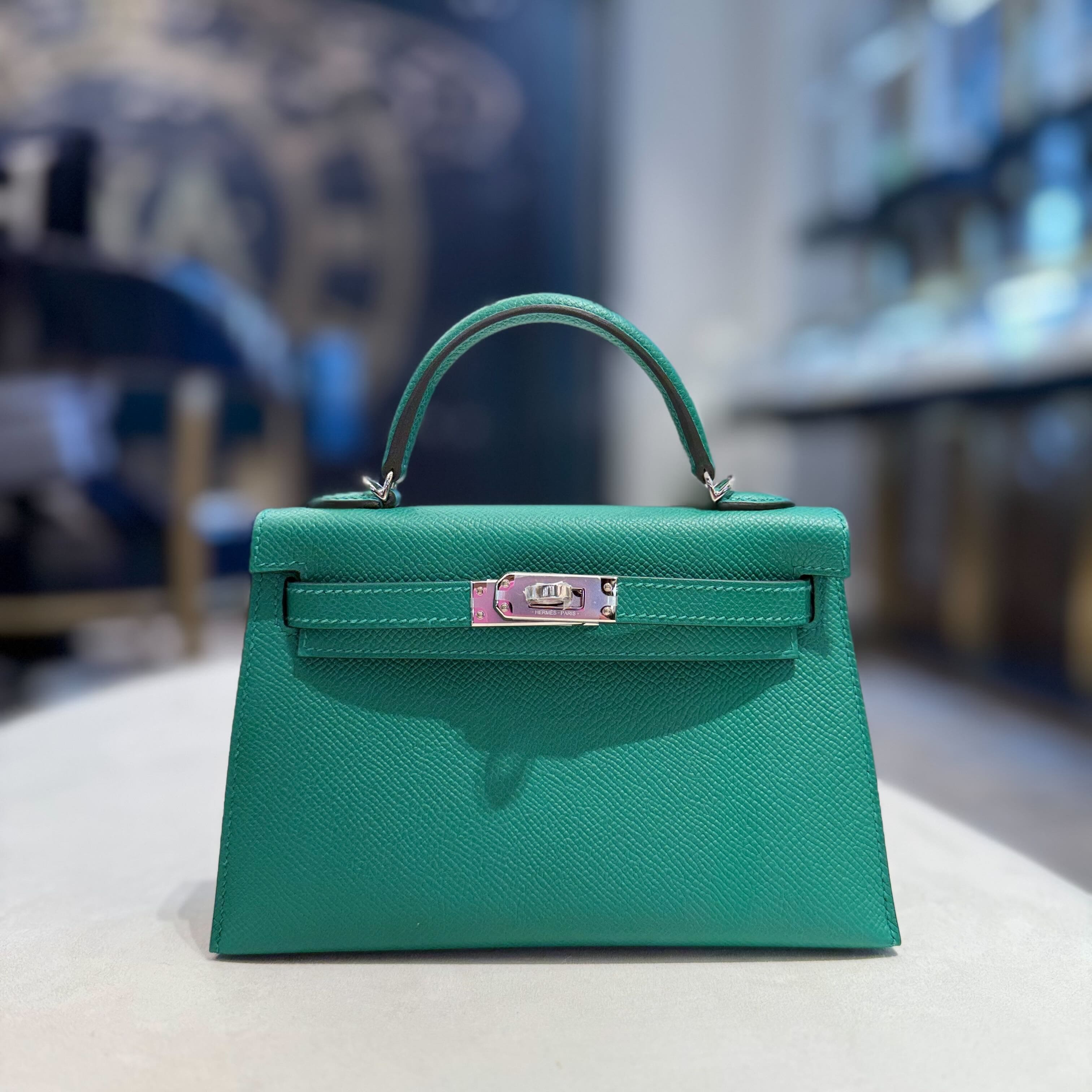 Hermès Vert Vertigo Mini Kelly Sellier 20 Epsom Palladium Hardware