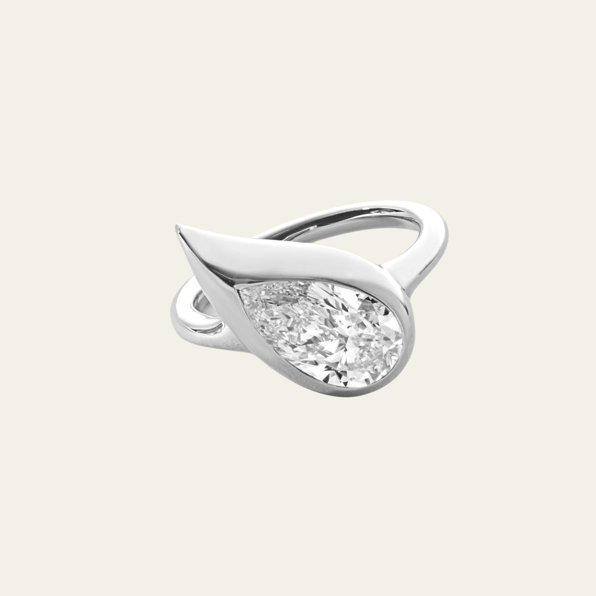 Gold Pinky Ring with Pear Diamond – Bold, Sculptural, Bezel Set