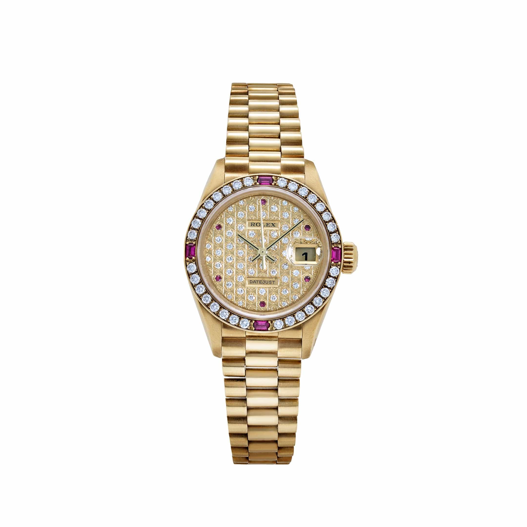 Juli✴︎ Rolex Datejust 79068 'Ladies' Yellow Gold Diamond Ruby Dial and
