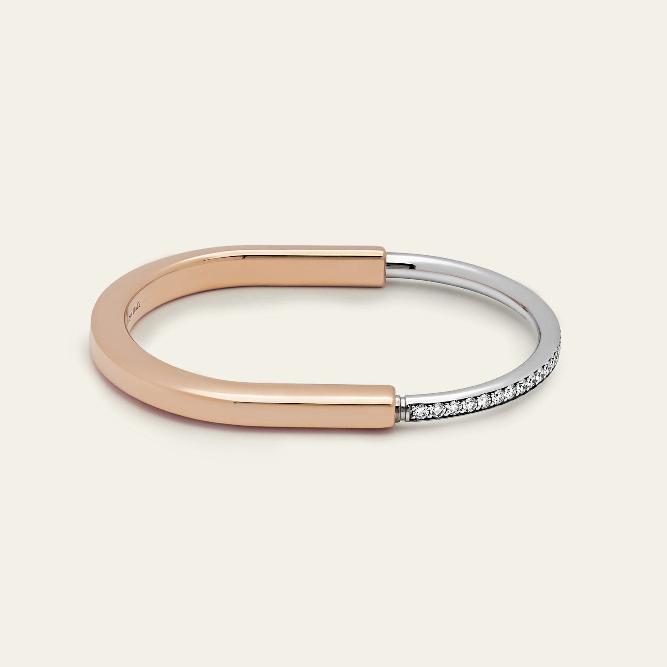 Tiffany Lock Bangle Rose Gold and White Gold with Half Pavé