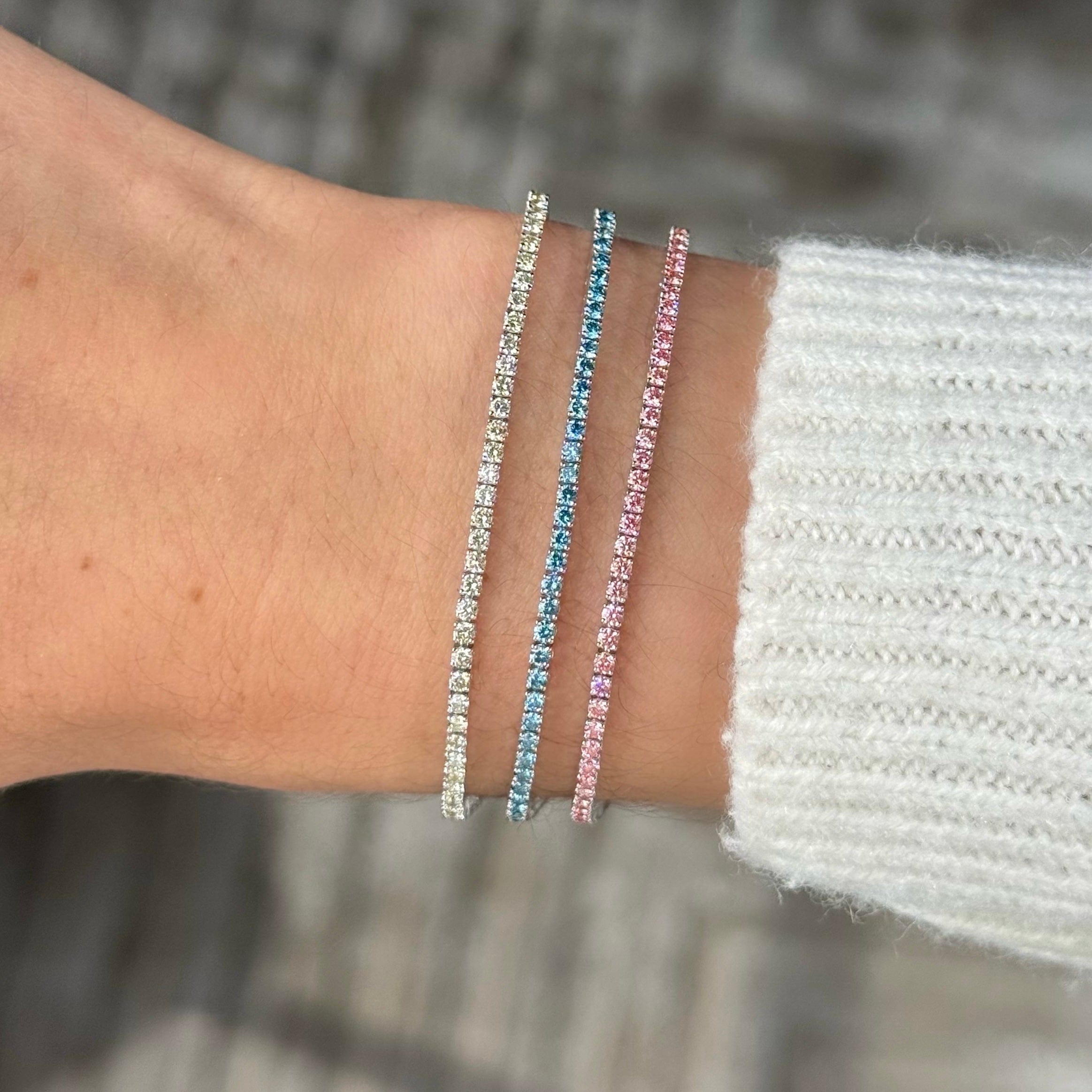 1.5 Carat Lab Grown Round Shape Blue Diamond Bracelet