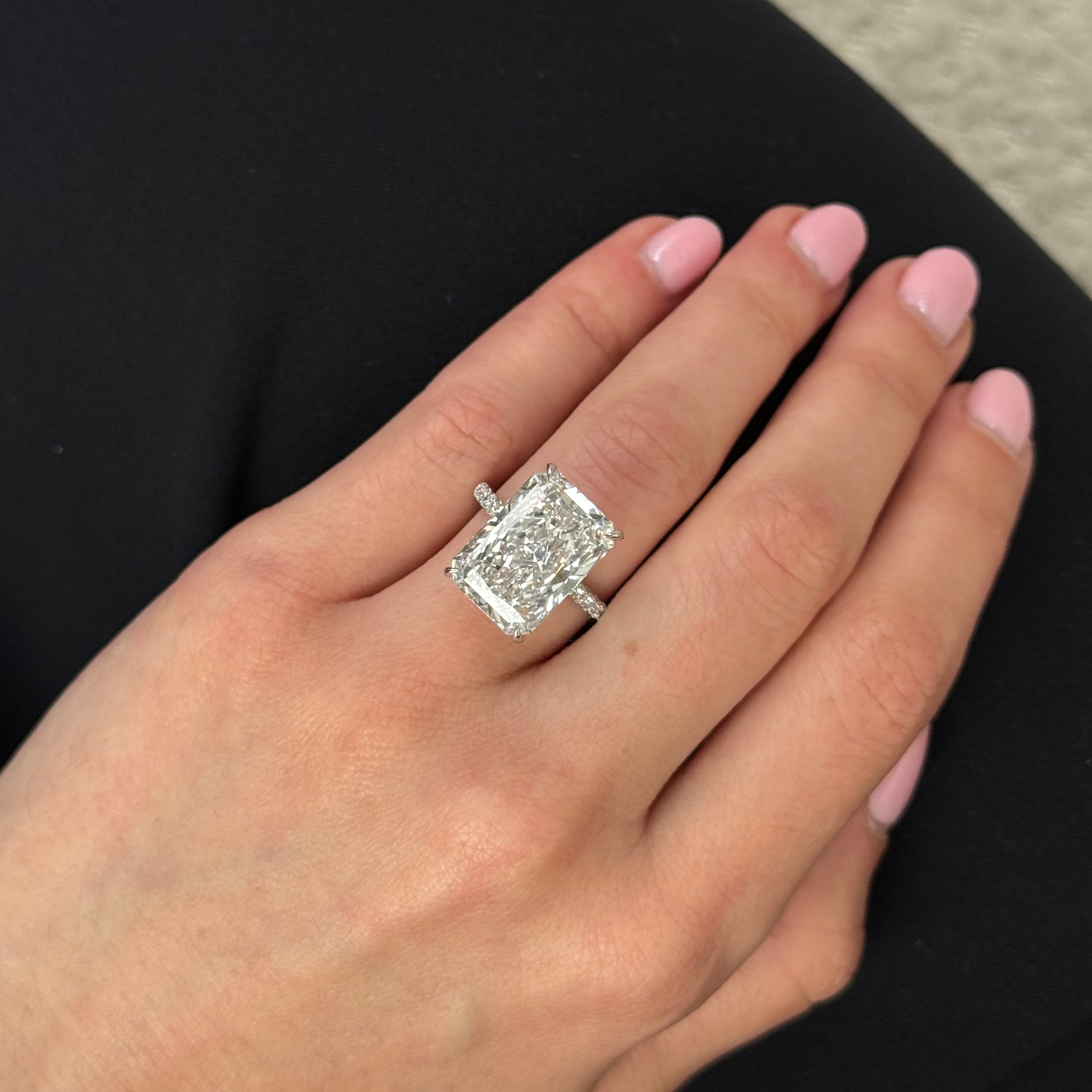 10.5 Carat Radiant Shape Hidden Halo Ring