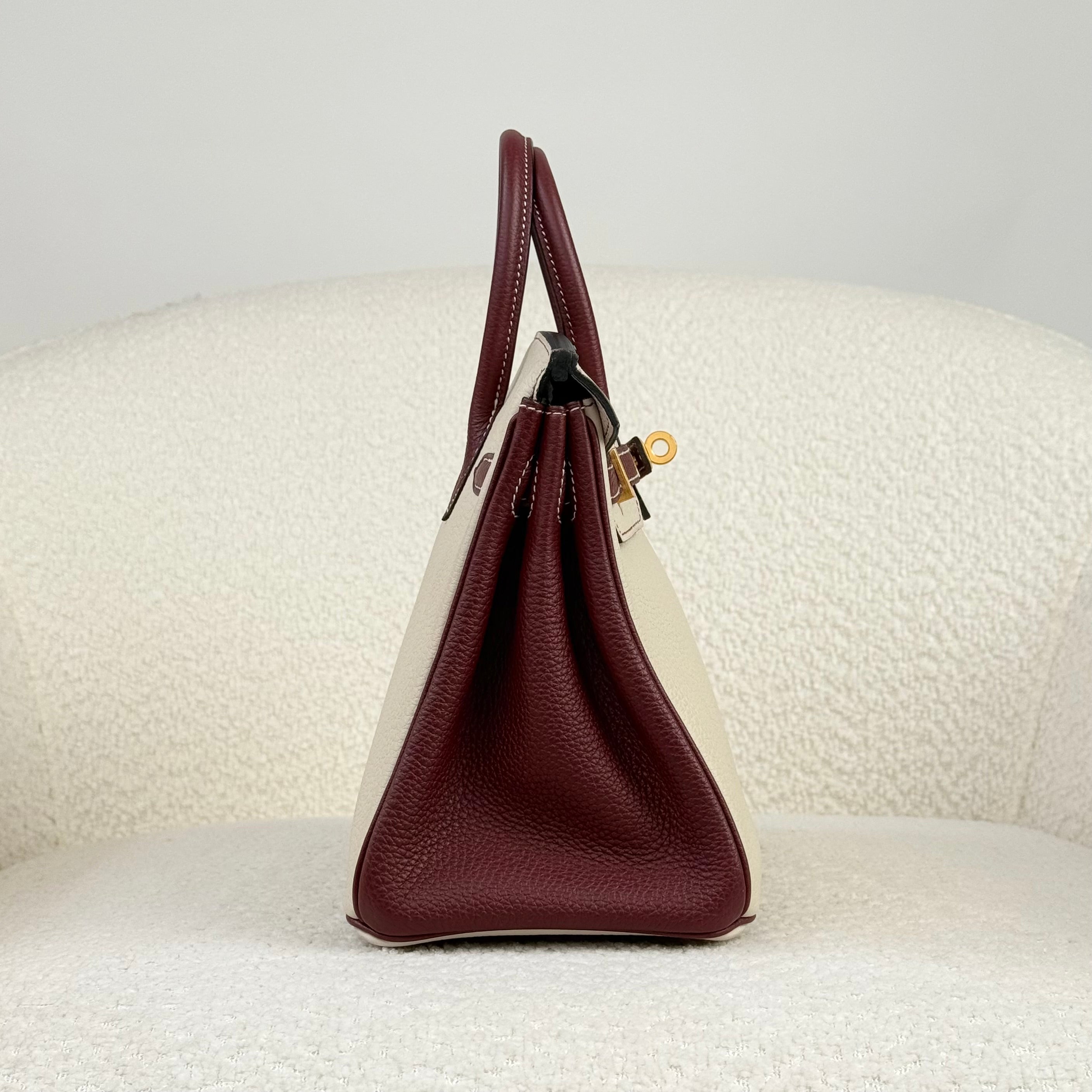 Hermès Craie and Rouge H Birkin 25 Togo Brushed Gold Hardware HSS