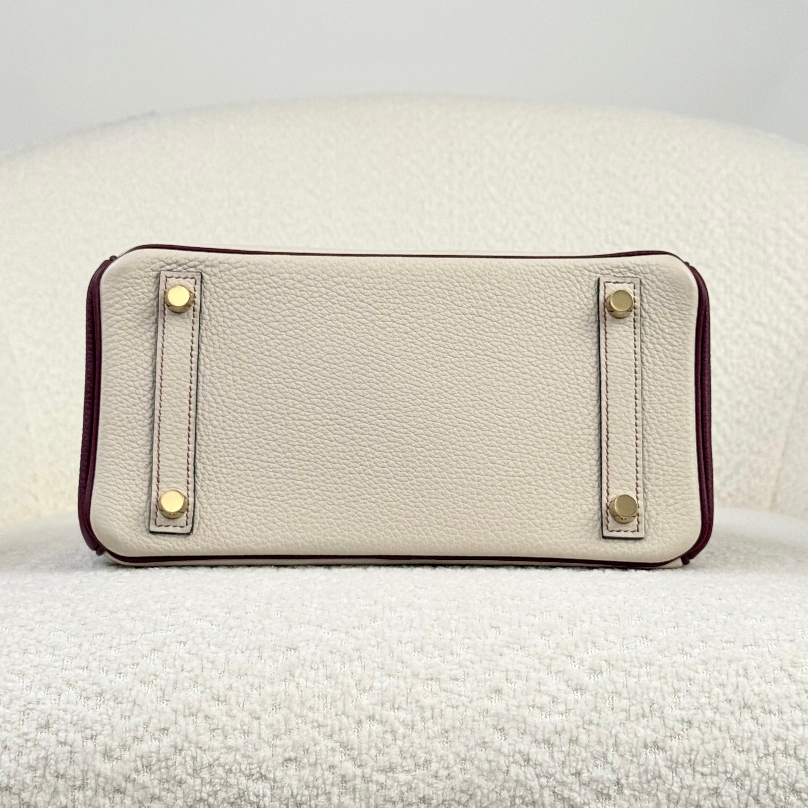 Hermès Craie and Rouge H Birkin 25 Togo Brushed Gold Hardware HSS