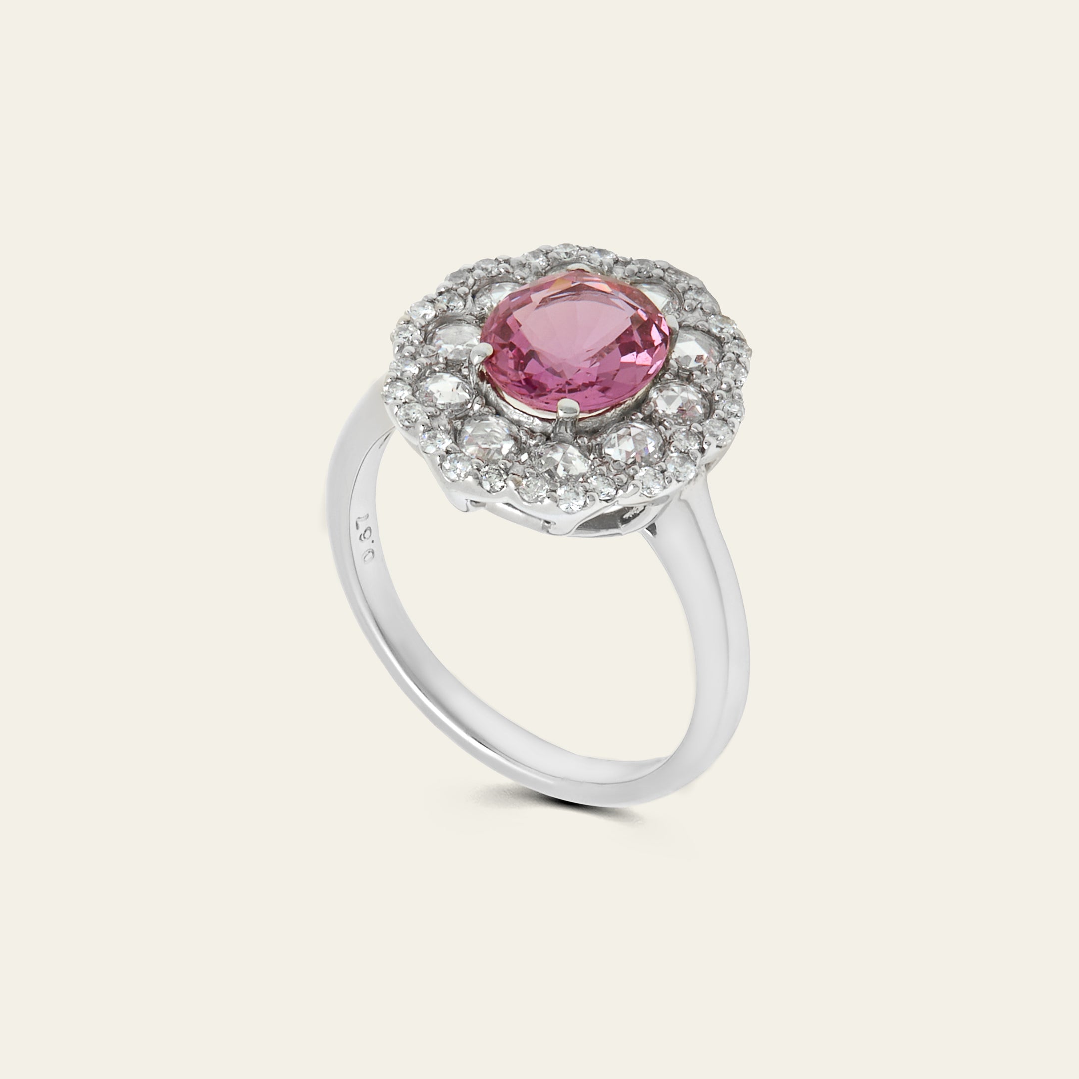 Pink Sapphire and Diamond Cluster Ring