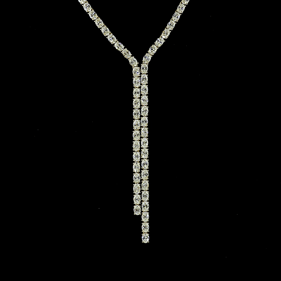 17.5 Carat Yellow Gold Lab Oval Diamond Lariat Necklace