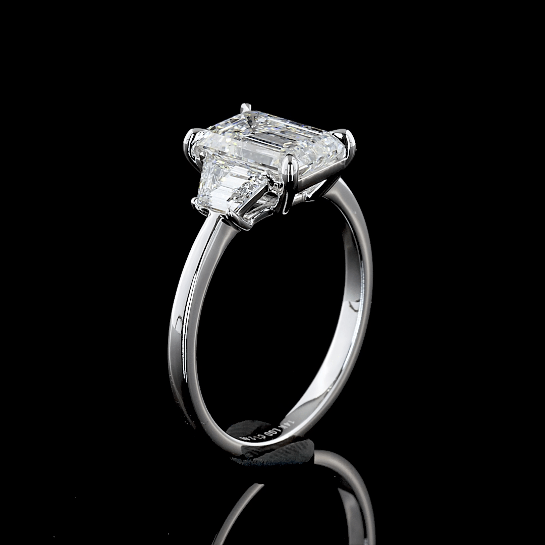 2.8 Carat Emerald Lab Grown Diamond Three-Stone Ring