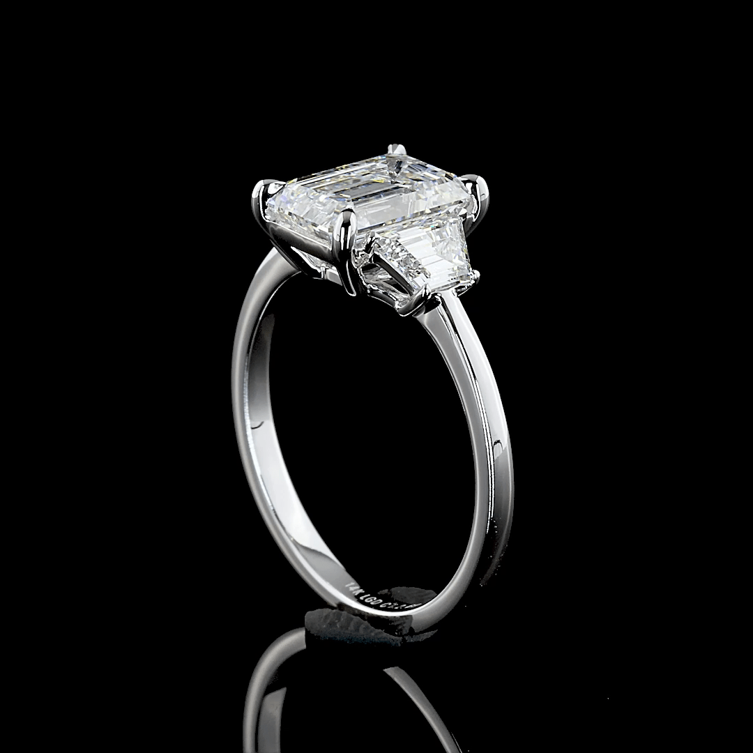 2.8 Carat Emerald Lab Grown Diamond Three-Stone Ring