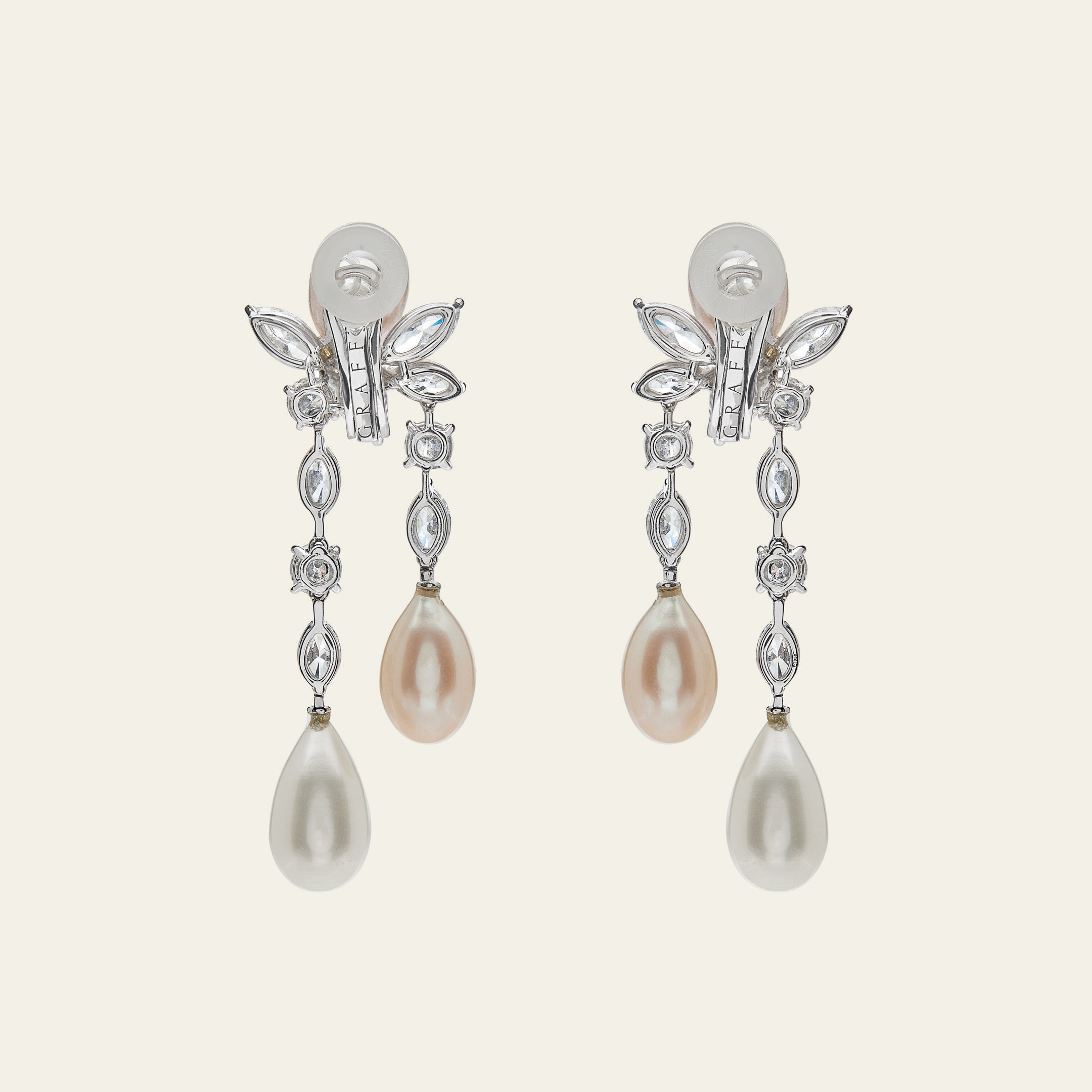 Graff Platinum and White Gold Diamond and Pearl Drop Earrings