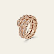 BVLGARI Serpenti Viper Two-Coil Ring Rose Gold Full Pavé Diamonds 357262