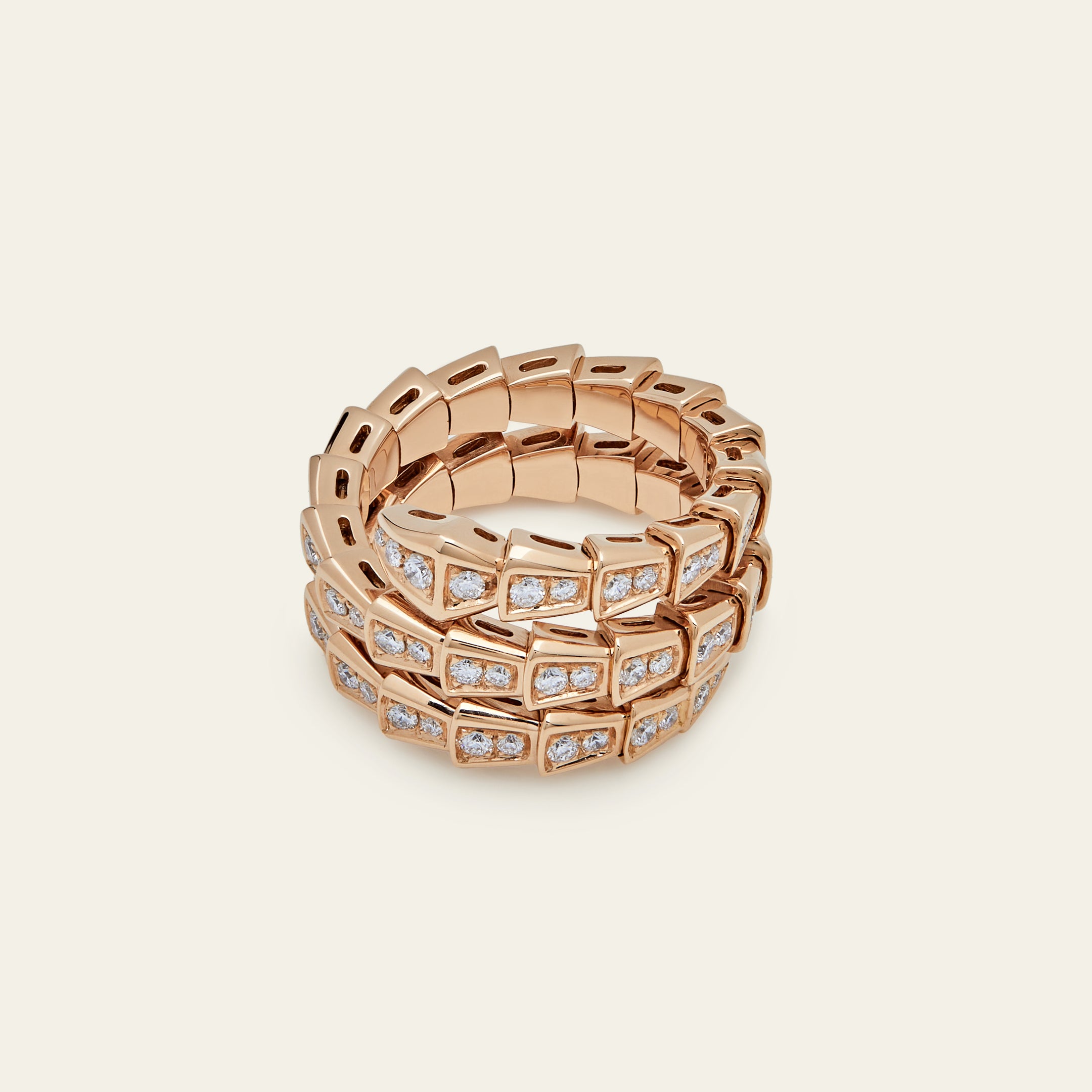 BVLGARI Serpenti Viper Two-Coil Ring Rose Gold Full Pavé Diamonds 357262