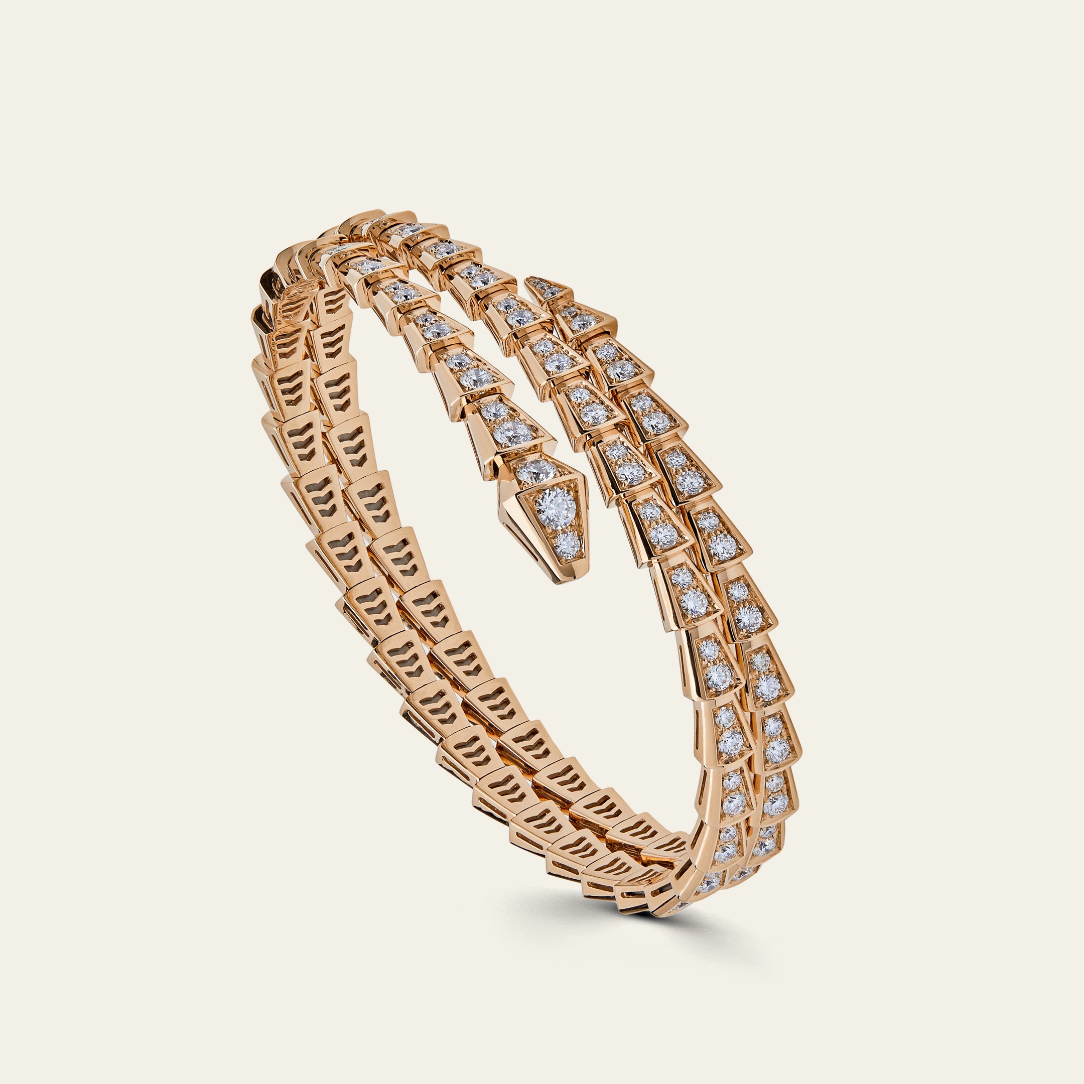 BVLGARI Serpenti Viper Two-Coil Rose Gold Full Pavé Diamonds Bracelet 357270