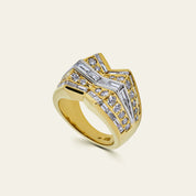 Yellow and White Gold Diamond Vintage "Bowtie" Ring