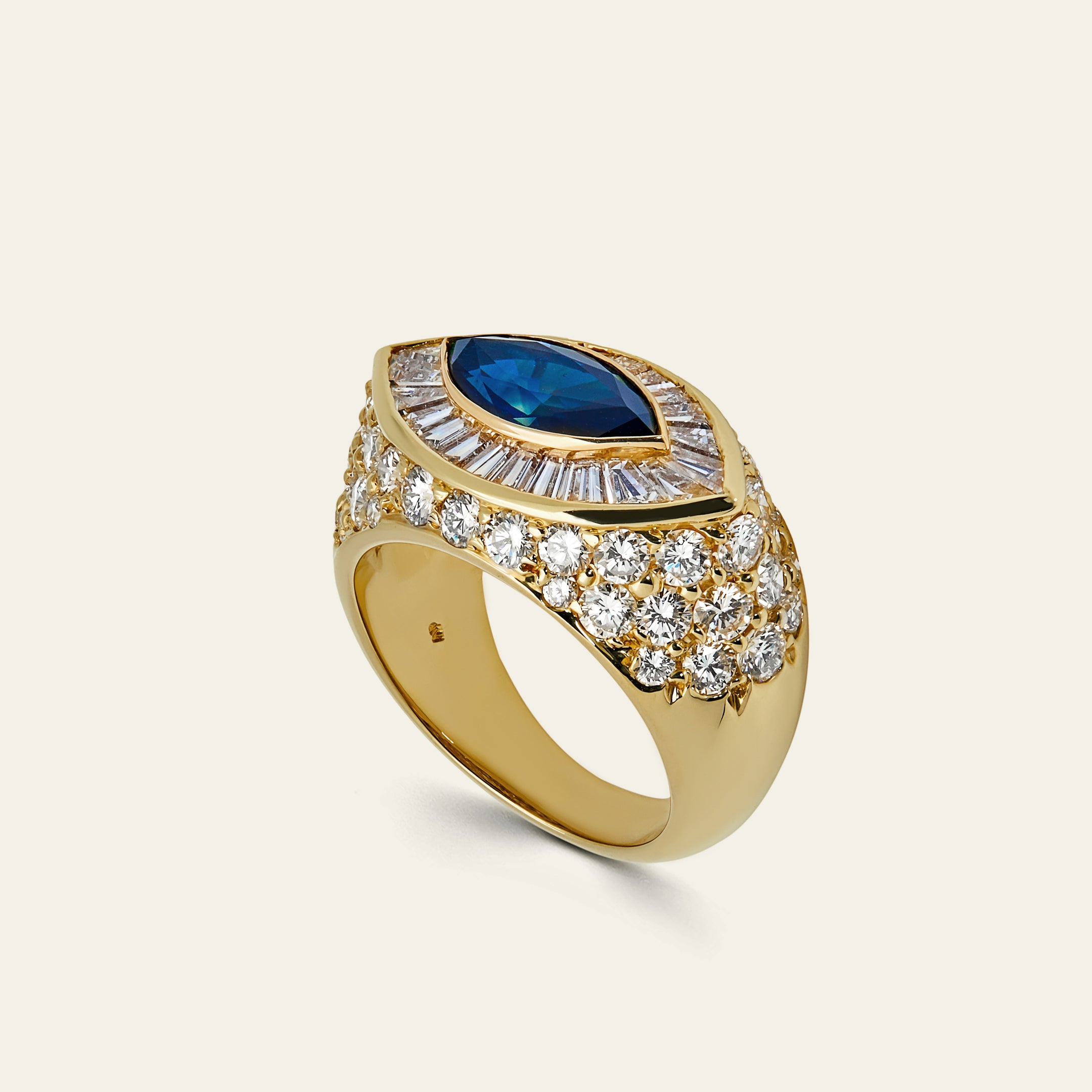 Yellow Gold Marquise Sapphire and Diamond Ring