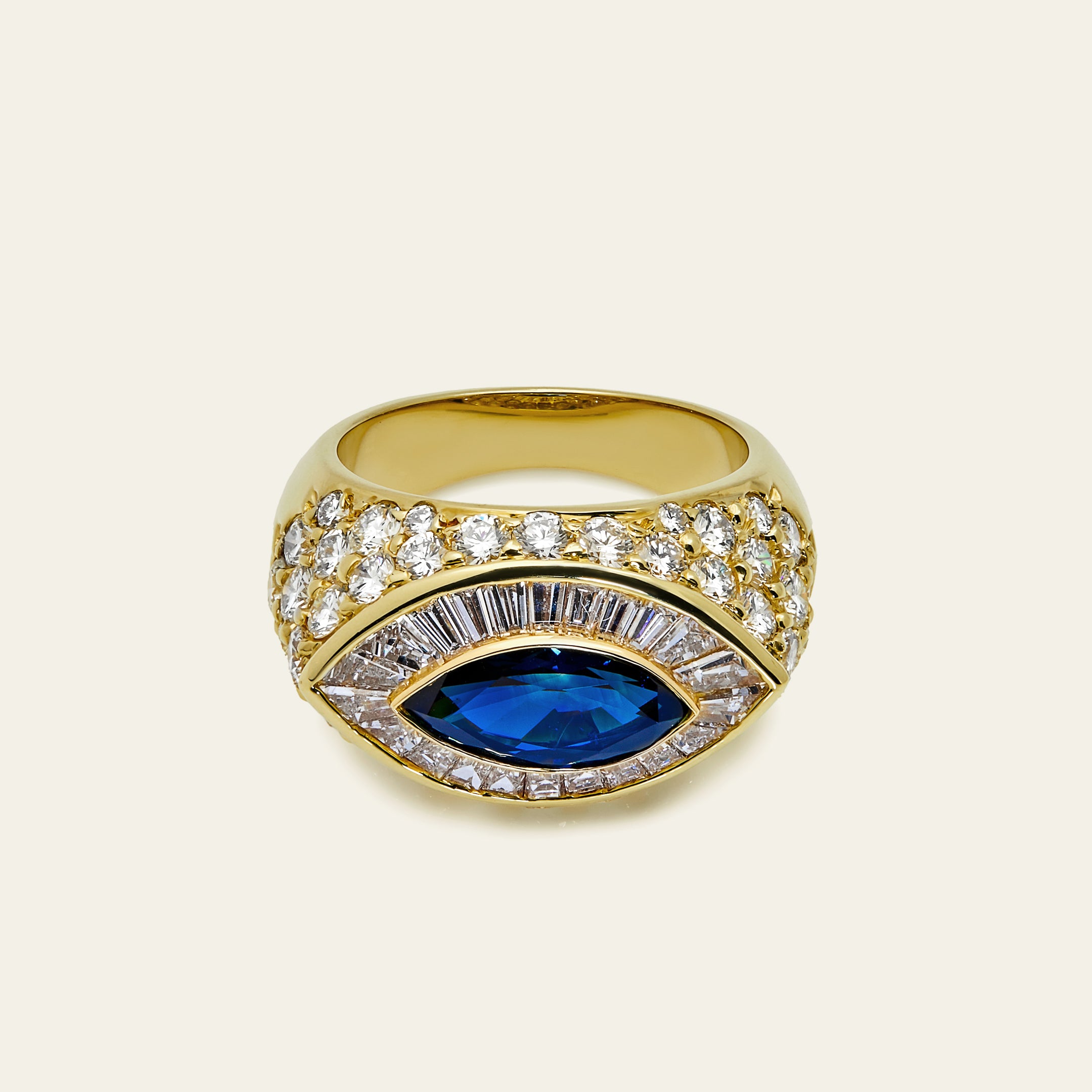 Yellow Gold Marquise Sapphire and Diamond Ring