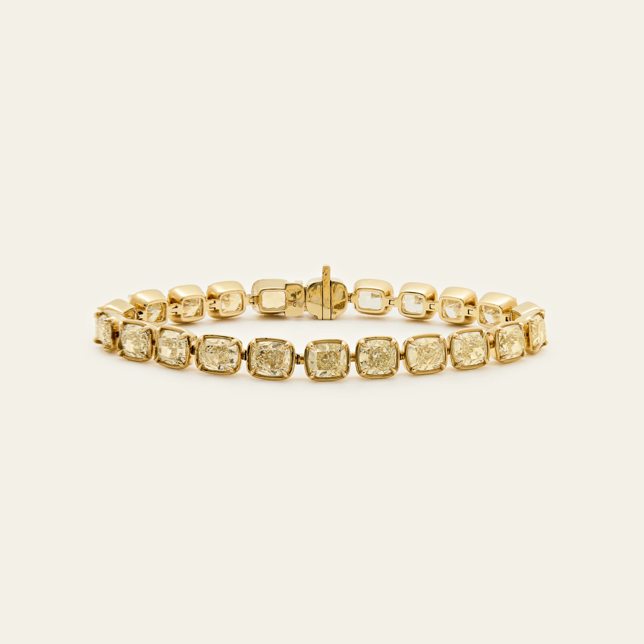 22 Carat Fancy Light Yellow Diamond Straight Line Bracelet in Yellow Gold
