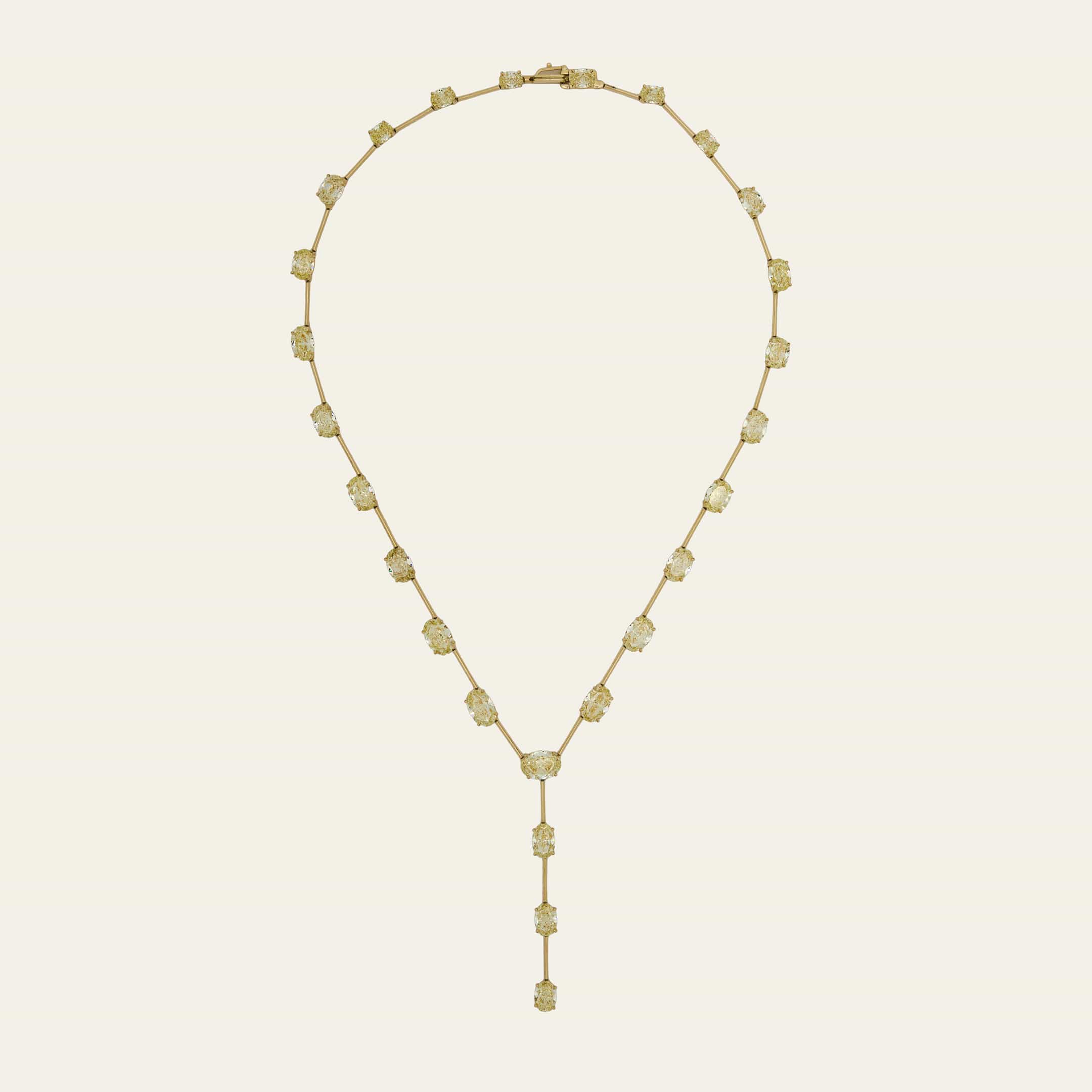 27 Carat Lariat Fancy Yellow Oval Cut Diamond Necklace in Yellow Gold
