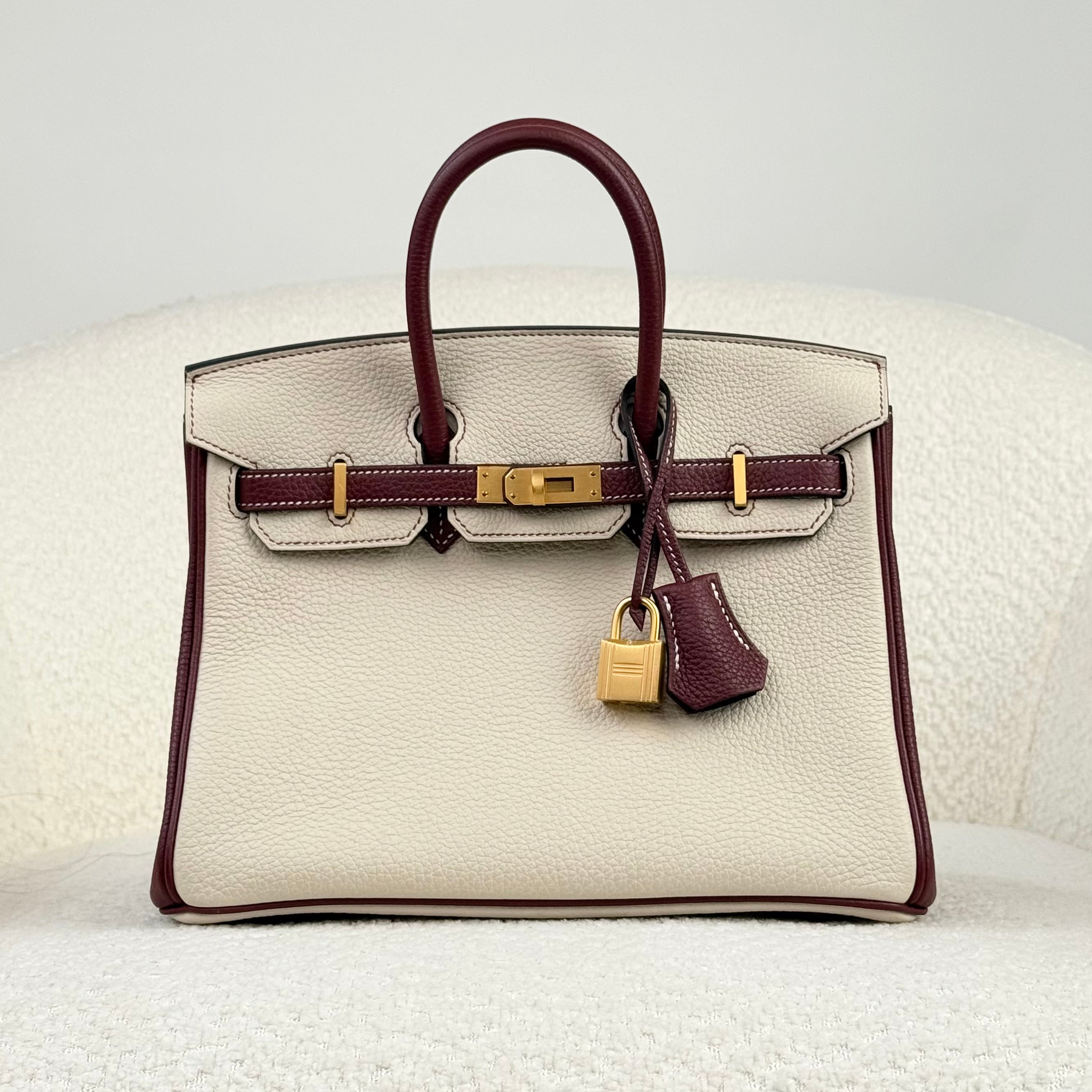 Hermès Craie and Rouge H Birkin 25 Togo Brushed Gold Hardware HSS