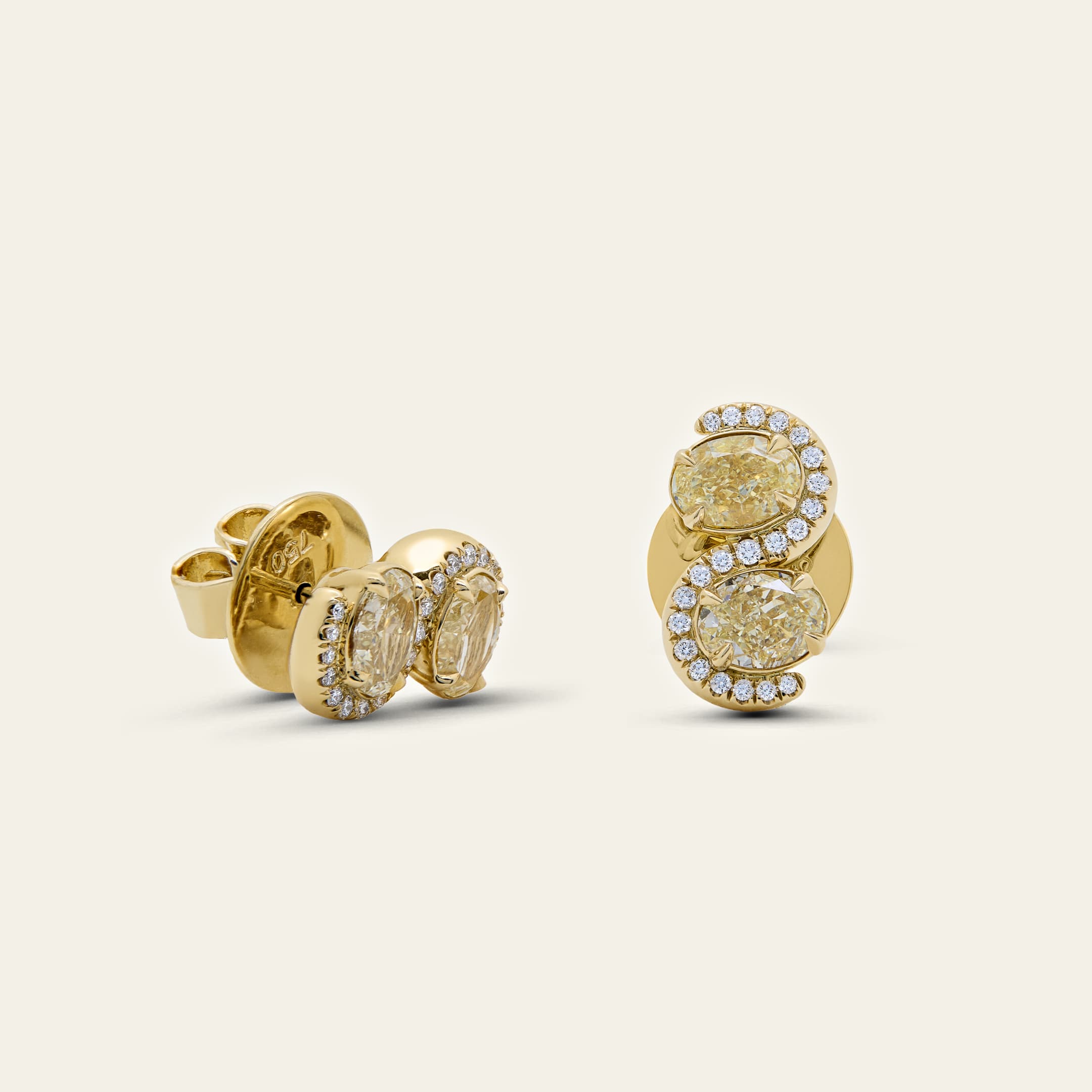 3.05 Carat Wave Fancy Yellow and White Diamond Stud Earrings